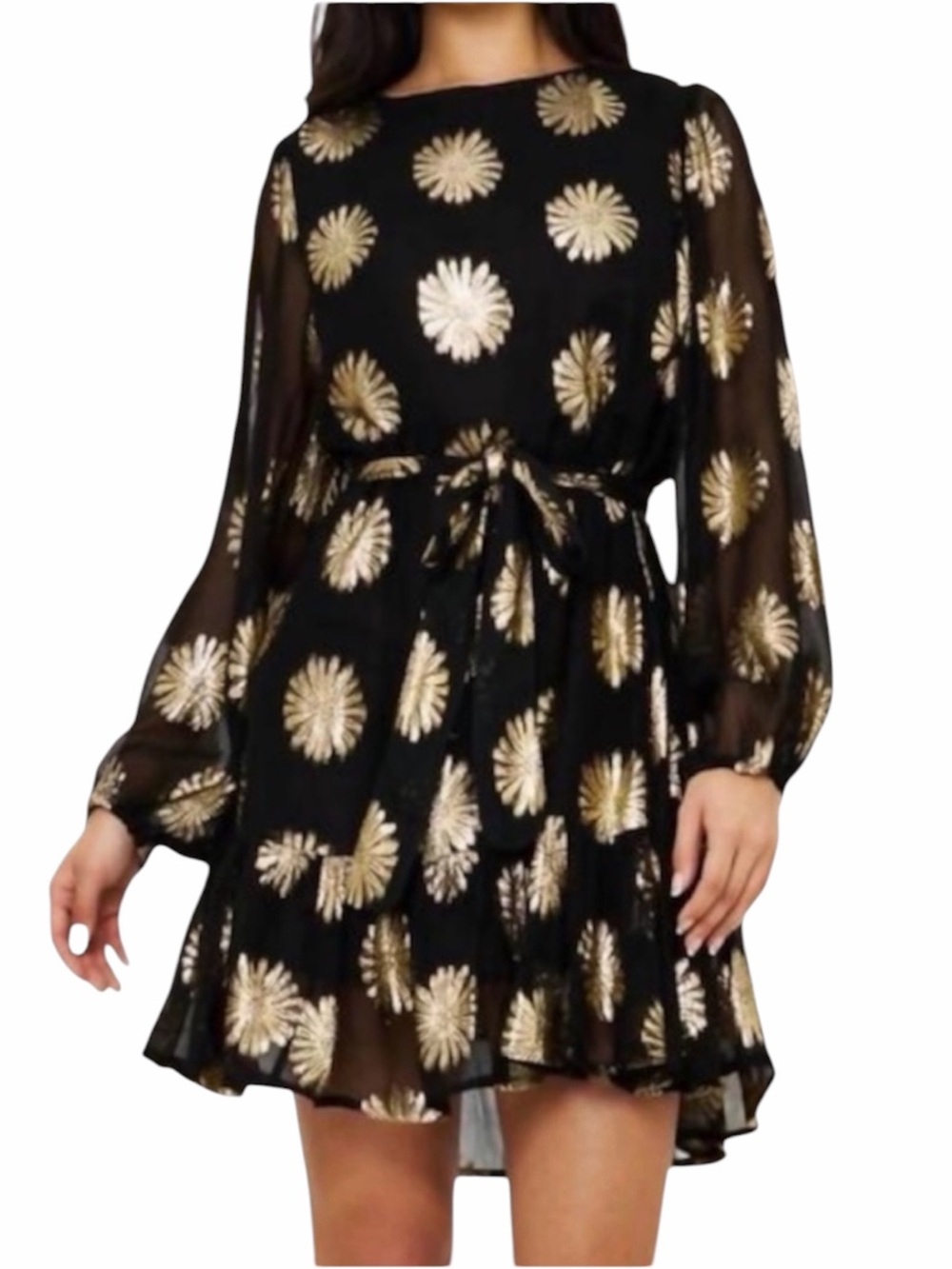 NEW Oliphant Flirty Short Dress in Peony Black Multi Gold Jacquard Size S